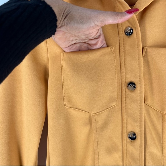 Zara Knit Long Sleeve Tortoise Shell Button Front Collared Shirt Side‎ Slits - Picture 4 of 12